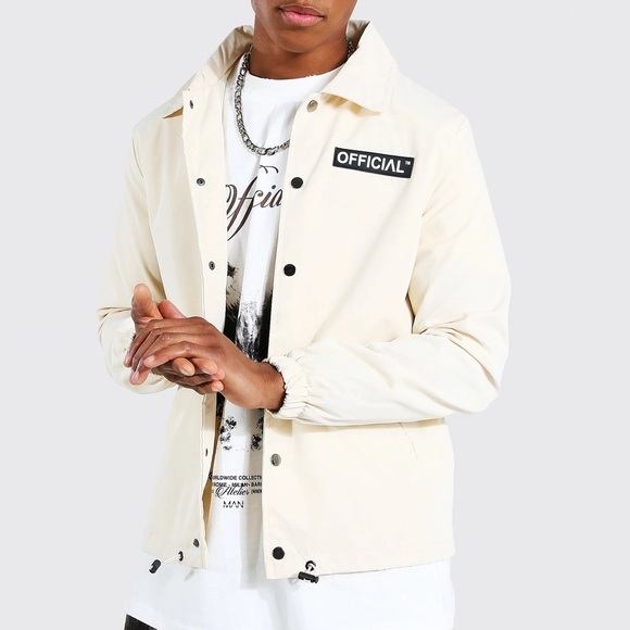 Boohoo Mens Other - Boohoo Man Official Branded Cream Woven Coach Jacket